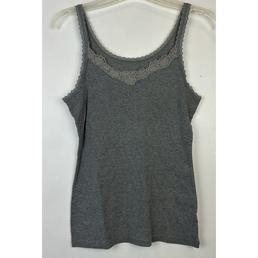 Vintage Y2K Mossimo Tank Top Large Lace Trim Gray Elaina Gilbert Bella Swan